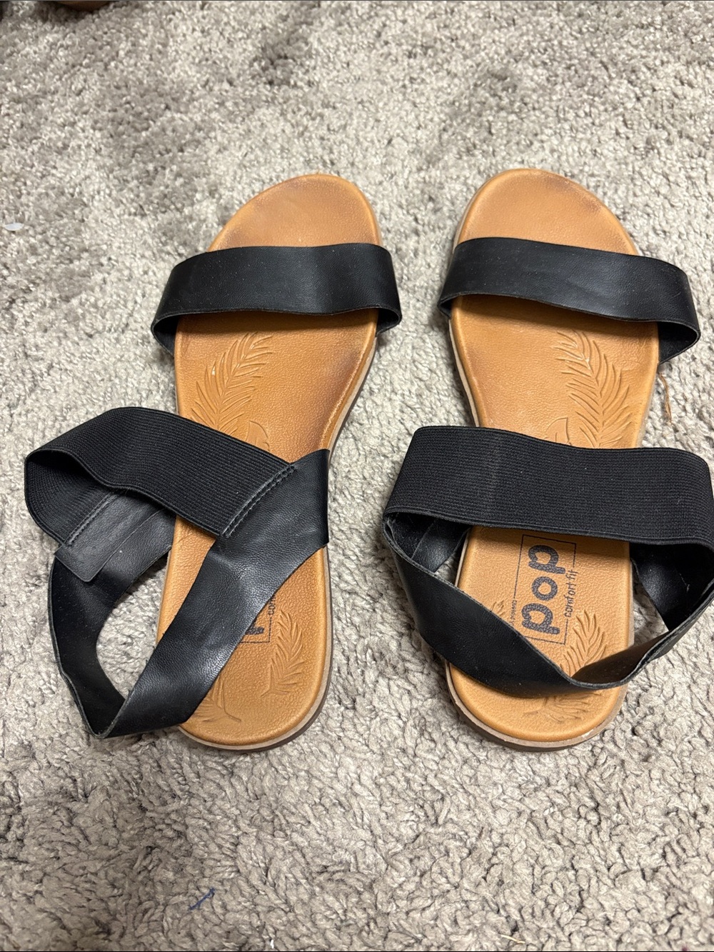 pop Black Slide Sandals with Tan Footbed